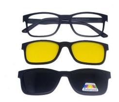 Armação De Óculos + 2 Lentes Clip On De Sol E Noturna Md2303 Armação De Óculos + 2 Lentes Clip On De Sol E Noturna Md2303
