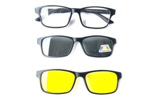Armação De Óculos + 2 Lentes Clip On Noturna E Solar 2252