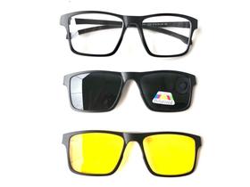 Armação De Óculos + 2 Lentes Clip On Noturna E Solar 2258
