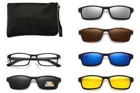 Armação De Óculos + 5 Lentes Clip On Retangular De Sol