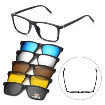 Armação de Óculos 6 Em 1 Grau Sol Clip on Proteção UV Masculino Magnético Mod:2299 Retangular - Oculos20v