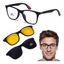 Armação De Oculos Clip On Para Grau Em Tr 3 Em 1 Masculino Multiclips