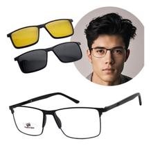 Armação De Óculos Com 2 Lentes Clip On Sol E Noite Masculino