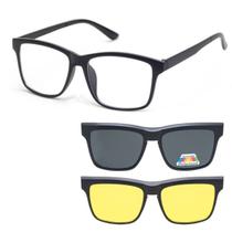 Armação De Óculos com Clip On 3 Em 1 Troca Lentes Masculino Polarizado Amarelo Visão Noturna