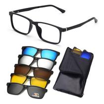 Armação De Óculos com Clip On 6 Em 1 Troca Lentes Masculino Cinza Polarizado Amarelo Visão Noturna