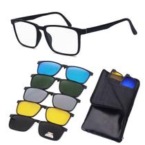 Armação De Óculos com Clip On 6 Em 1 Troca Lentes Masculino Cinza Polarizado Amarelo Visão Noturna