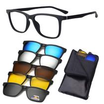 Armação De Óculos com Clip On 6 Em 1 Troca Lentes Masculino Cinza Polarizado Amarelo Visão Noturna