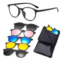 Armação De Óculos com Clip On 6 Em 1 Troca Lentes Masculino Cinza Polarizado Amarelo Visão Noturna - Oculos20v