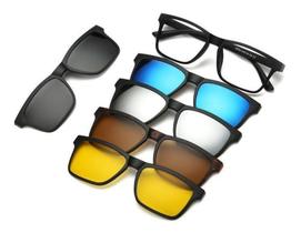 Armação de Óculos com Lente Transparente + 5 Lentes Clip On de Sol