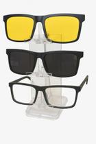 Armação de Óculos de Grau e Sol Clip-on Masculino com 3 Lentes Filtro azul