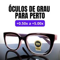 Armação de Óculos de Grau para Leitura +0,50 até +5,00 Modelo Quadrado Rosa com Pret Óculos de Perto Armação de Óculos de Grau para Leitura +0,50 até +5,00 Modelo Quadrado Rosa com Pret Óculos de Perto
