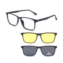 Armação de Oculos de Sol e Grau Preto Polarizado Quadrado Masculino Clip On 3 em 12 - Oculos20v