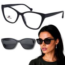 Armação de Óculos feminino Clip-on 2 em 1 Solar e Grau Preto Multiclips Armação de Óculos feminino Clip-on 2 em 1 Solar e Grau Preto Multiclips