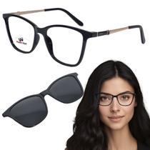 Armação de Óculos feminino Clip-on 2 em 1 Solar e Grau Preto Multiclips
