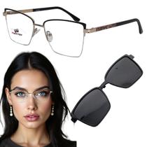 Armação De Óculos Feminino Clip-on 2 Em 1 Solar Sofisficado Multiclips Armação De Óculos Feminino Clip-on 2 Em 1 Solar Sofisficado Multiclips
