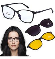 Armação De Óculos Feminino Clip On Multiclips Magnético Polarizado