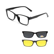 Armação De Óculos Masculino + 2 Clip On Óculos De Sol Troca Lentes 3 Em 1 Proteção UV Polarizado