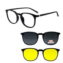 Armação De Óculos Masculino + 2 Clip On Óculos De Sol Troca Lentes 3 Em 1 Proteção UV Polarizado