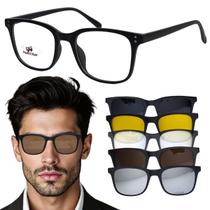 Armação De Óculos Masculino Clip On Sol Noite E Anti Azul - Multiclips Armação De Óculos Masculino Clip On Sol Noite E Anti Azul - Multiclips