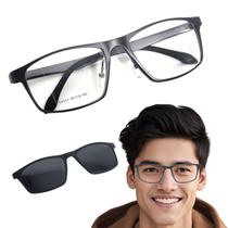 Armação de óculos masculino retangular em metal clip-on Multiclips
