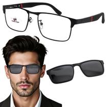Armação de Óculos Masculino Retangular em Metal Clip on Solar Polarizado