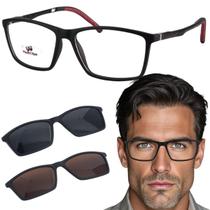 Armação de Óculos Multiclips para Grau Clip on 3 em 1 Retangular Masculino