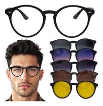 Armação De Óculos P/ Grau Redondo Sol E Noite Completo Clip On 6em1