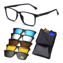 Armação de Oculos para Grau 6 em 1 Clip On de Sol Masculino Polarizado Uv Troca Lentes