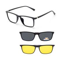 Armação de Óculos para Grau e Sol com Clip On 3 em 1 Porlarizado Uv Masculino Quadrado Adiconal Magnetico Dia e Noite