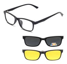 Armação de Óculos para Grau e Sol com Clip On 3 em 1 Porlarizado Uv Masculino Quadrado Adiconal Magnetico Dia e Noite