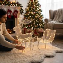 Armação de Rena com Trenó Natalina LED 220V Decoração Natal Luzes Pisca Pisca Armação de Rena com Trenó Natalina LED 220V Decoração Natal Luzes Pisca Pisca