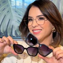 Armação e Óculos de Sol Clip-On Feminino Quadrado Preto Duo 3 em 1