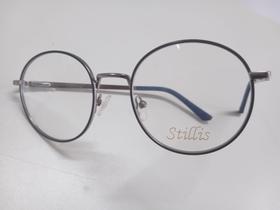 Armação metal redonda prata fosco com detalhes em azul Armação metal redonda prata fosco com detalhes em azul