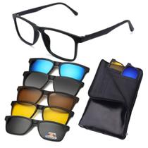 Armação Óculos 6 Em 1 Grau Sol Clip on Masculino Magnético Mod:9802 Armação Óculos 6 Em 1 Grau Sol Clip on Masculino Magnético Mod:9802