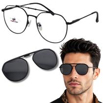 Armação Óculos Clip-on 2 Em 1 Solar Uv400 Redondo Para Grau Armação Óculos Clip-on 2 Em 1 Solar Uv400 Redondo Para Grau