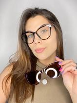 Armação Óculos Clipon Grau Feminino Gatinho Géogia 2 em 1