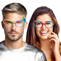 Armação Óculos Colorido Arco Íris LGBT Translúcido Modelo Gatinho Quadrado Unissex + Estojo + Flanela = 3 Produtos Armação Óculos Colorido Arco Íris LGBT Translúcido Modelo Gatinho Quadrado Unissex + Estojo + Flanela = 3 Produtos