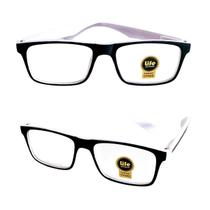Armação Óculos com Grau +1.00 até +5.00 Leitura Perto Branco com Preto Emborrachado