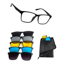 Armação Óculos De Grau Maculino Quadrada Clipon 5 Em 1 Maxx