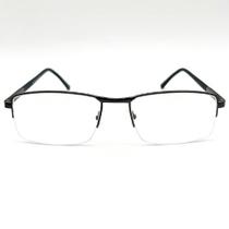 Armação Óculos de Grau Masculina Metal Fio de Nylon Meio Aro Cinza Escuro Haste 180 Premium com Estojo e Flanela