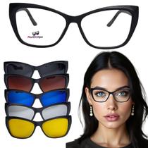 Armação Óculos Feminino Multiclips +kit Com 5 Lentes Clip On Armação Óculos Feminino Multiclips +kit Com 5 Lentes Clip On