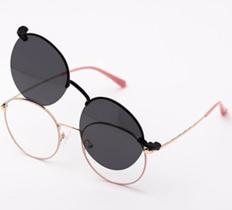 Armação Óculos Grau Clipon Sol Feminino Redondo 2 Em 1 Mel Rosa - Palas Eyewear