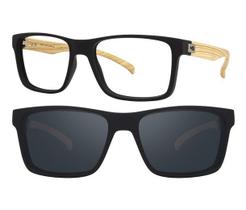 Armação Óculos Hb 0339 10103390261032 Preto Madeira Fosco Clip On Cinza Polarizado