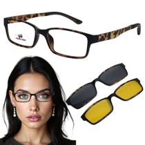 Armação Óculos Para Grau Feminino Clip On 3 Em 1 Retangular