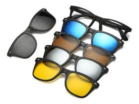 Armação Óculos Preta Lente Transparente + 5 Clip On Lentes