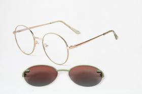 Armaçâo para grau feminina em metal redonda dourada/verde com clip-on solar polarizado proteção uv400