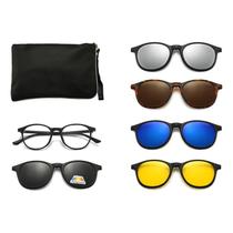 Armação para Óculos + 5 Lentes Redondas Clip On de Sol