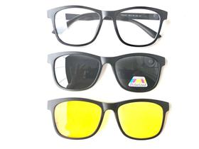 Armação para Óculos de Grau + 2 Lentes Clip On Noturna e Solar Modelo 2201 Armação para Óculos de Grau + 2 Lentes Clip On Noturna e Solar Modelo 2201
