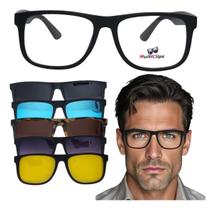 Armação Para Óculos De Grau + 5 Lentes Clip On Multiclips Preto Armação Para Óculos De Grau + 5 Lentes Clip On Multiclips Preto