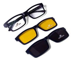 Armação Para Óculos De Grau Masculino Em Tr90 Clip On 3 Em 1 Multiclips Polarizado